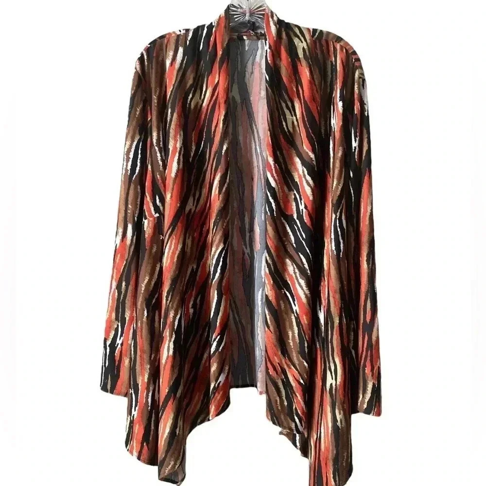 R & K | Women’s Multicolored Striped Draped Open Front Kimono Size 1X